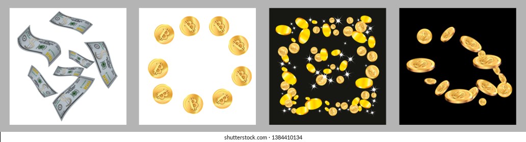 Money confetti. Money are falling down. Money rain. Vector illustration