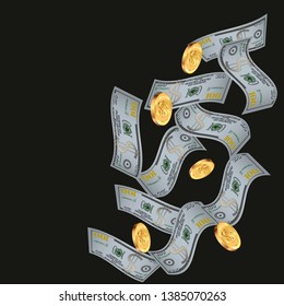 Money confetti. Money are falling down. Money rain. Vector illustration