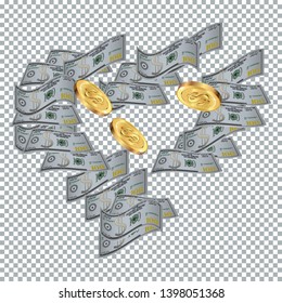 Money confetti. Money are falling down. Money rain. Vector illustration