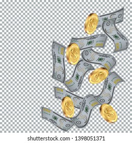 Money confetti. Money are falling down. Money rain. Vector illustration