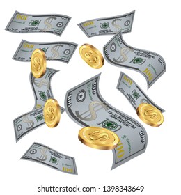 Money confetti. Money are falling down. Money rain. Vector illustration
