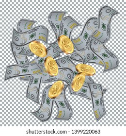 Money confetti. Money are falling down. Money rain. Vector illustration