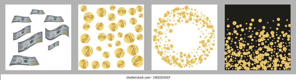 Money confetti. Money are falling down. Money rain. Vector illustration