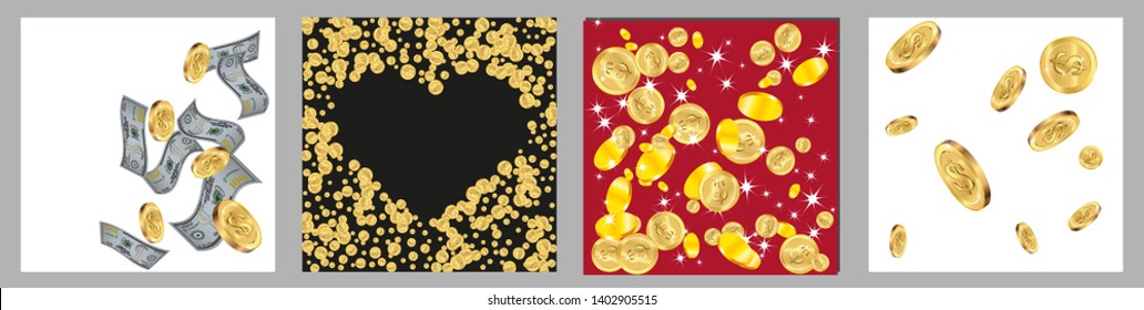 Money confetti. Money are falling down. Money rain. Vector illustration