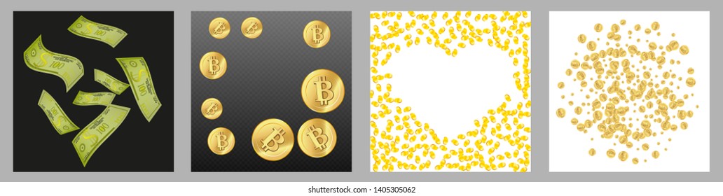 Money confetti. Money are falling down. Money rain. Vector illustration