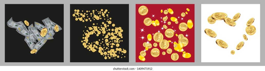 Money confetti. Money are falling down. Money rain. Vector illustration