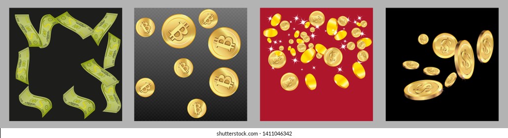 Money confetti. Money are falling down. Money rain. Vector illustration