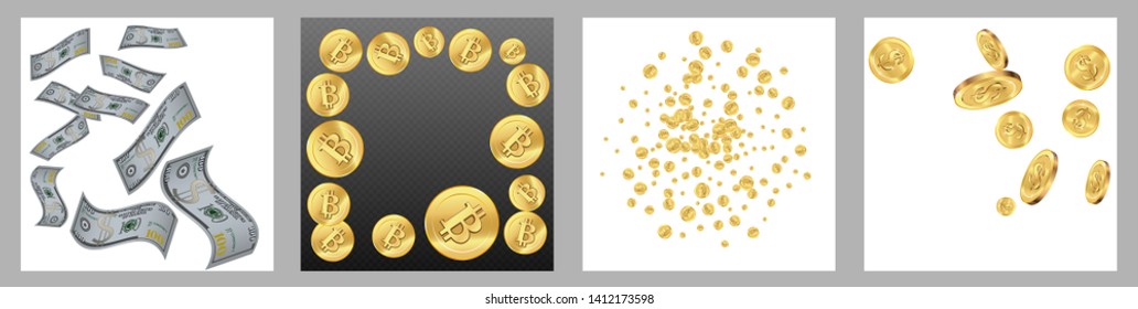 Money confetti. Money are falling down. Money rain. Vector illustration