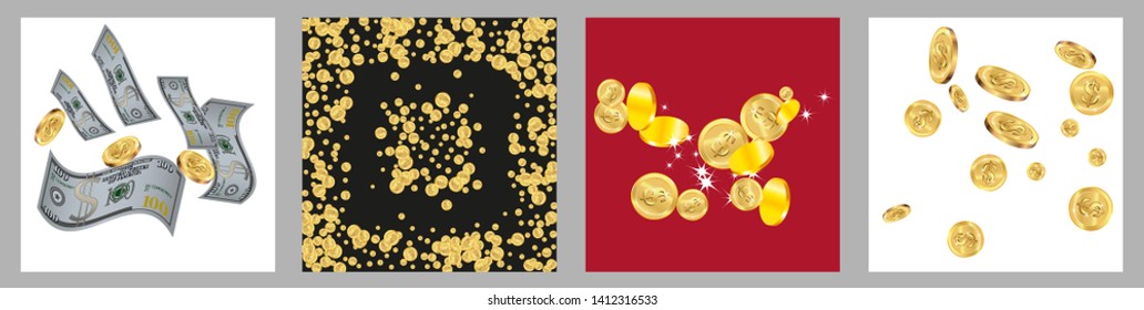 Money confetti. Money are falling down. Money rain. Vector illustration