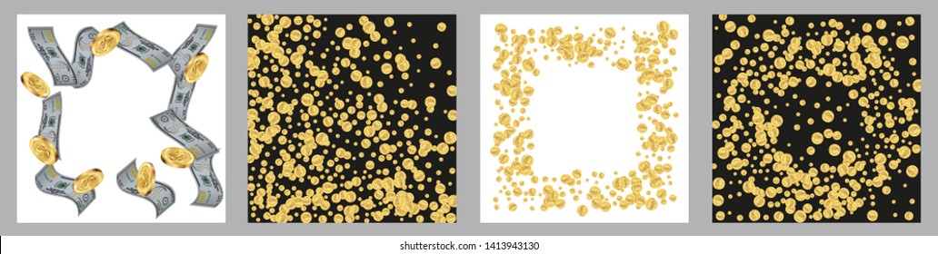 Money confetti. Money are falling down. Money rain. Vector illustration