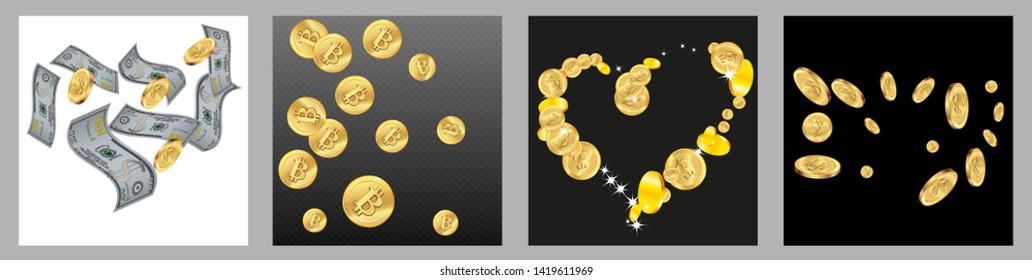 Money confetti. Money are falling down. Money rain. Vector illustration