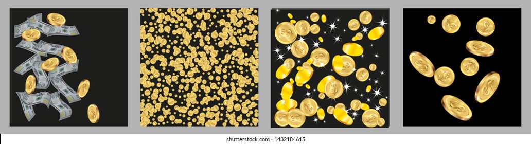 Money confetti. Money are falling down. Money rain. Vector illustration