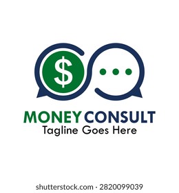 Money consult logo combining dollar chat bubble and infinity conversation icon, ideal for financial advisor and investment chat.