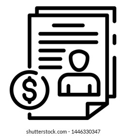 Money contract icon. Outline money contract vector icon for web design isolated on white background