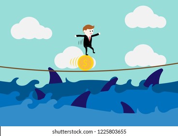 The money is controlled by Business man, who is interesting profit of money to oversea. vector illustration