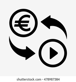 Money convert icon. Euro currency for video. Flat design style