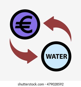 Money convert icon. Euro to water. Flat design style