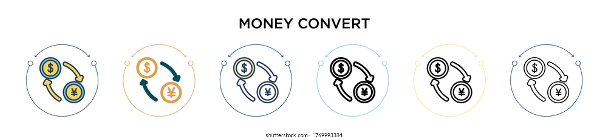 Money convert icon in filled, thin line, outline and stroke style. Vector illustration of two colored and black money convert vector icons designs can be used for mobile, ui, web