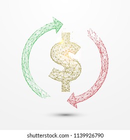 Money convert icon form lines, triangles and particle style design. Illustration vector