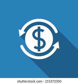 money convert icon with long shadow