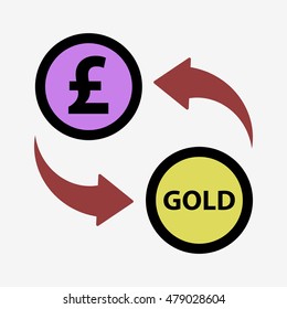 Money convert icon. Pound to gold. Flat design style
