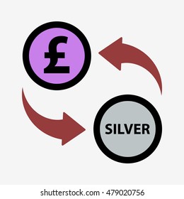 Money convert icon. Pound to silver. Flat design style