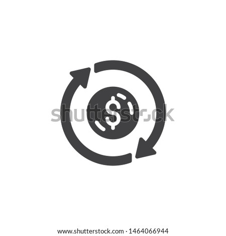 Money convert vector icon. Coin and arrows filled flat sign for mobile concept and web design. Dollar money exchange glyph icon. Symbol, logo illustration. Vector graphics