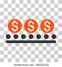 Money Conveyor icon. Vector illustration style is flat iconic bicolor symbol, orange and gray colors, transparent background. Designed for web and software interfaces.