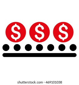 Money Conveyor icon. Vector style is bicolor flat iconic symbol with rounded angles, intensive red and black colors, white background.
