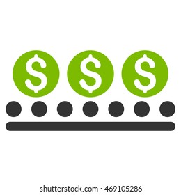 Money Conveyor icon. Vector style is bicolor flat iconic symbol with rounded angles, eco green and gray colors, white background.