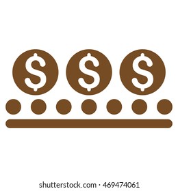 Money Conveyor icon. Vector style is flat iconic symbol with rounded angles, brown color, white background.