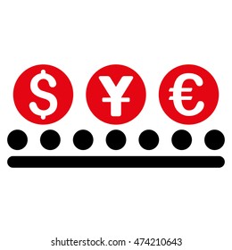 Money Conveyor icon. Vector style is bicolor flat iconic symbol, intensive red and black colors, white background.