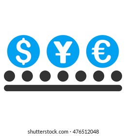Money Conveyor icon. Vector style is bicolor flat iconic symbol, blue and gray colors, white background.