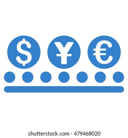 Money Conveyor icon. Vector style is flat iconic symbol, cobalt color, white background.