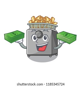 With money cooking french fries in deep fryer cartoon