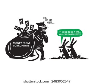 money from corruption logo, silhouette of rat and rabbit standing vector illustrations