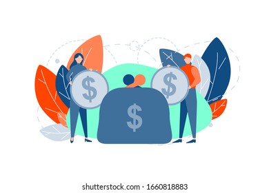 Money counting, earning, bank, capital, investment concept. Young financial team, business man, businesswoman, clerk or manager safe or earn money capital in bank. Money counting. Bank investment.