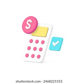 Money counting financial calculation profit budget complete business accounting 3d icon realistic vector illustration. Banking audit analysis dollar currency calculate income savings wealth tax