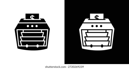 Icono de la máquina de contar dinero. Icono de diseño plano simple en blanco y negro
