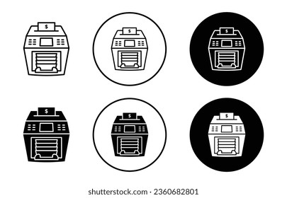 Money counting machine icon. Currency counter equipment use in banking finance service symbol. Cash payment drawer by cashier vector. 