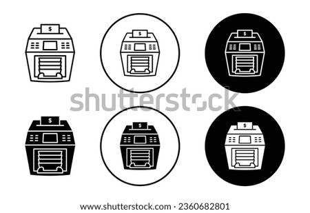 Money counting machine icon. Currency counter equipment use in banking finance service symbol. Cash payment drawer by cashier vector. 