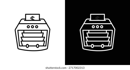 Icono de la máquina de contar dinero - estilo de línea. diseño de Plantilla de símbolos