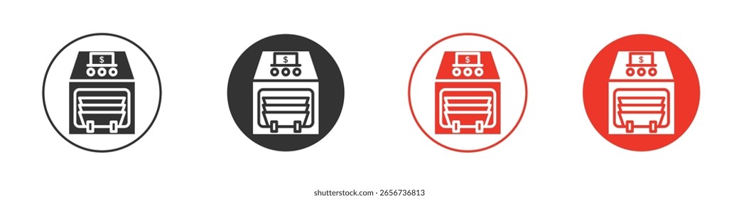 Icono de la máquina de contar dinero para el logotipo, símbolo de la muestra del Vector para el diseño