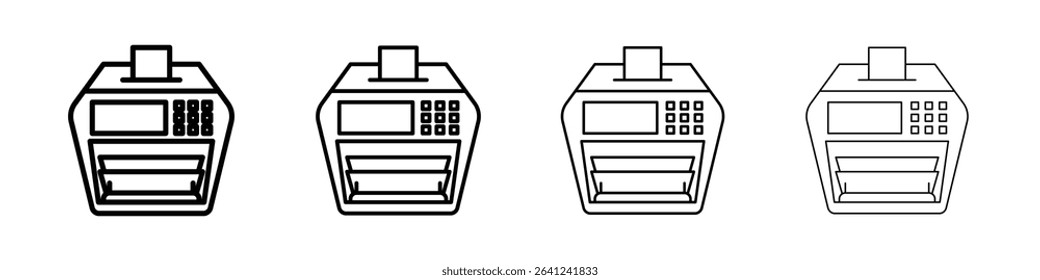 Money counting machine icon Outline sign symbol set