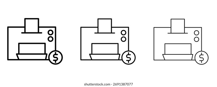 Icono de la máquina de conteo de dinero en el símbolo de estilo de trazo de contorno.