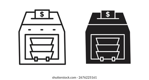 Símbolo del icono de la máquina de contar dinero para sus Diseños web. Logotipo del icono, App, UI.
