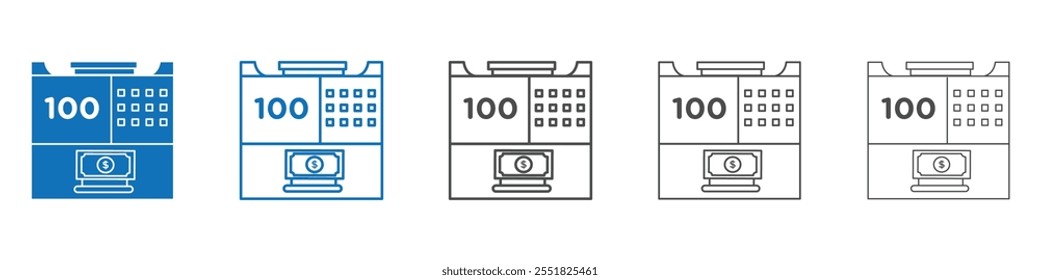 Colección del sistema del icono del Vector de la máquina de contar dinero para el Web