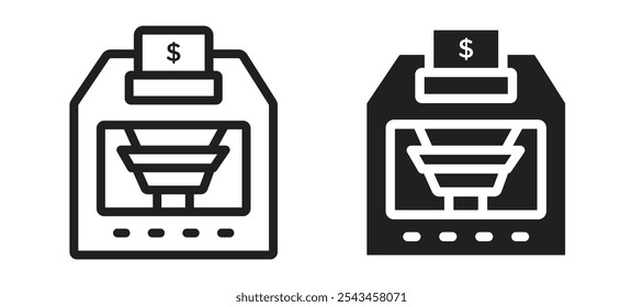 Icono de Vector de la máquina de contar dinero en negro.