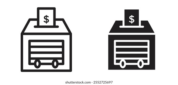 O ícone do vetor da máquina de contagem de dinheiro define o estilo preto preenchido e contornado.