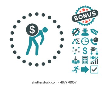 Money Courier icon with bonus pictures. Vector illustration style is flat iconic bicolor symbols, soft blue colors, white background.